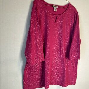 Catherine’s Keyhole Crew Neck  Barbie Pink w/Silver Splatters Top. Size 1X